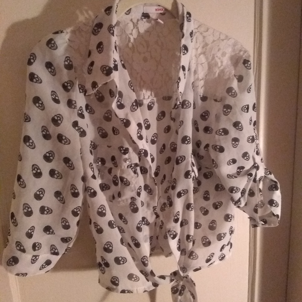 Black and White skull tie crop top